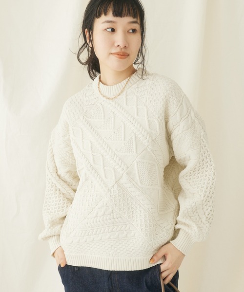 CRAFT STANDARD BOUTIQUE(クラフトスタンダードブティック)の「リサイクルポリエステルパッチワークプルオーバー(Tシャツ/カットソー・レディース・ブラック/アイボリー/ベージュ・FREE)」の1枚目の写真