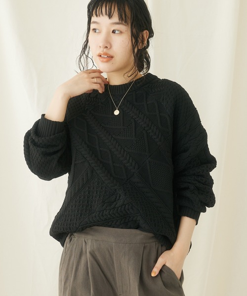 CRAFT STANDARD BOUTIQUE(クラフトスタンダードブティック)の「リサイクルポリエステルパッチワークプルオーバー(Tシャツ/カットソー・レディース・ブラック/アイボリー/ベージュ・FREE)」の3枚目の写真