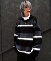 Z)【BLINGLEADS】723803 モヘアタッチマルチボーダークルー