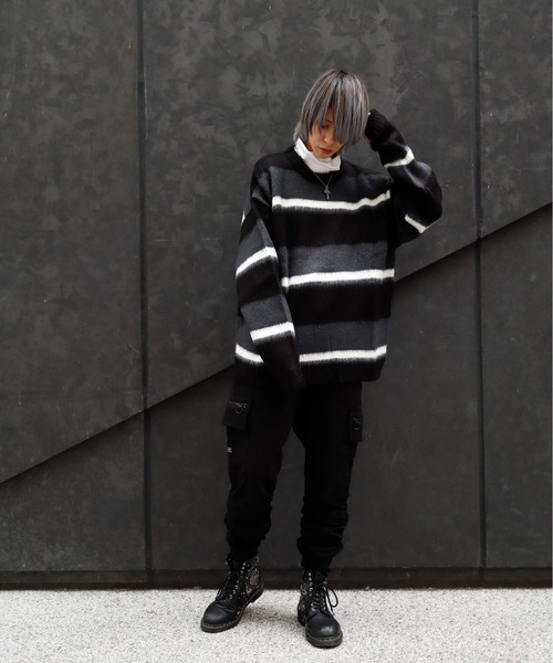 Bling Leads(ブリングリーズ)の「Z)【BLINGLEADS】723803 モヘアタッチマルチボーダークルー(ニット/セーター・メンズ・グレー系その他/ブラック系その他/ホワイト系その他2/ホワイト系その他・LARGE/MEDIUM)」の5枚目の写真