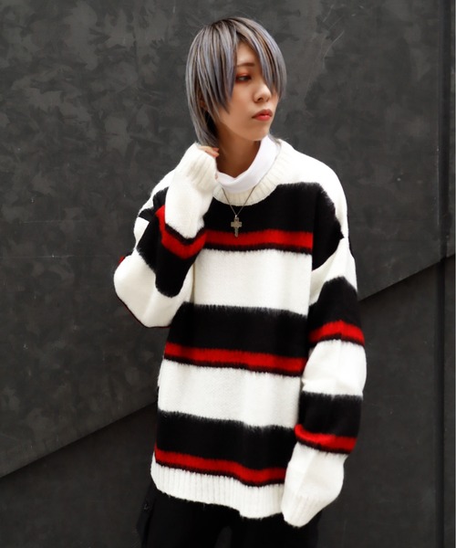 Bling Leads(ブリングリーズ)の「Z)【BLINGLEADS】723803 モヘアタッチマルチボーダークルー(ニット/セーター・メンズ・グレー系その他/ブラック系その他/ホワイト系その他2/ホワイト系その他・LARGE/MEDIUM)」の17枚目の写真