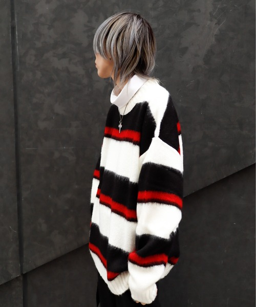 Bling Leads(ブリングリーズ)の「Z)【BLINGLEADS】723803 モヘアタッチマルチボーダークルー(ニット/セーター・メンズ・グレー系その他/ブラック系その他/ホワイト系その他2/ホワイト系その他・LARGE/MEDIUM)」の18枚目の写真