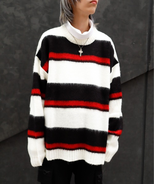 Bling Leads(ブリングリーズ)の「Z)【BLINGLEADS】723803 モヘアタッチマルチボーダークルー(ニット/セーター・メンズ・グレー系その他/ブラック系その他/ホワイト系その他2/ホワイト系その他・LARGE/MEDIUM)」の19枚目の写真