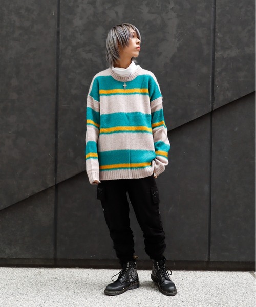 Bling Leads(ブリングリーズ)の「Z)【BLINGLEADS】723803 モヘアタッチマルチボーダークルー(ニット/セーター・メンズ・グレー系その他/ブラック系その他/ホワイト系その他2/ホワイト系その他・LARGE/MEDIUM)」の22枚目の写真