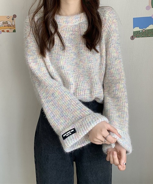 ガーリードール Girly Doll オーバーサイズクルーネックニット （ミックス） ガーリードール Girly Doll オーバーサイズクルーネックニット