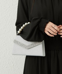 結婚式・パーティー　パールハンドル　V字プレートラメクラッチバッグ 入学式 卒業式 成人式 セレモニー ハンドバッグ