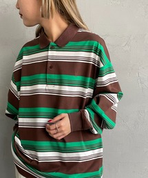 【men's FUDGE7月号掲載】[UNIVERSAL OVERALL/ユニバーサルオーバーオール] 別注 ボーダー柄 ロングスリーブポロシャツ
