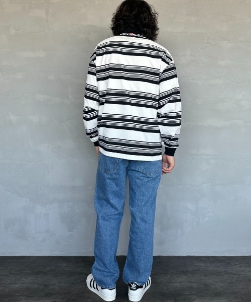 UNIVERSAL OVERALL（ユニバーサルオーバーオール）の「【men's FUDGE7月号掲載】[UNIVERSAL OVERALL/ユニバーサルオーバーオール] 別注 ボーダー柄 ロングスリーブポロシャツ（ポロシャツ・レディース・ブラウン/グリーン/ホワイト・M/L/S）」の12枚目の写真
