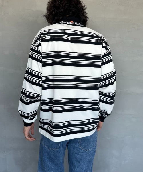 UNIVERSAL OVERALL（ユニバーサルオーバーオール）の「【men's FUDGE7月号掲載】[UNIVERSAL OVERALL/ユニバーサルオーバーオール] 別注 ボーダー柄 ロングスリーブポロシャツ（ポロシャツ・レディース・ブラウン/グリーン/ホワイト・M/L/S）」の14枚目の写真