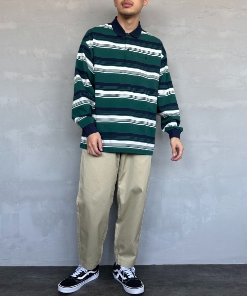 UNIVERSAL OVERALL（ユニバーサルオーバーオール）の「【men's FUDGE7月号掲載】[UNIVERSAL OVERALL/ユニバーサルオーバーオール] 別注 ボーダー柄 ロングスリーブポロシャツ（ポロシャツ・レディース・ブラウン/グリーン/ホワイト・M/L/S）」の18枚目の写真