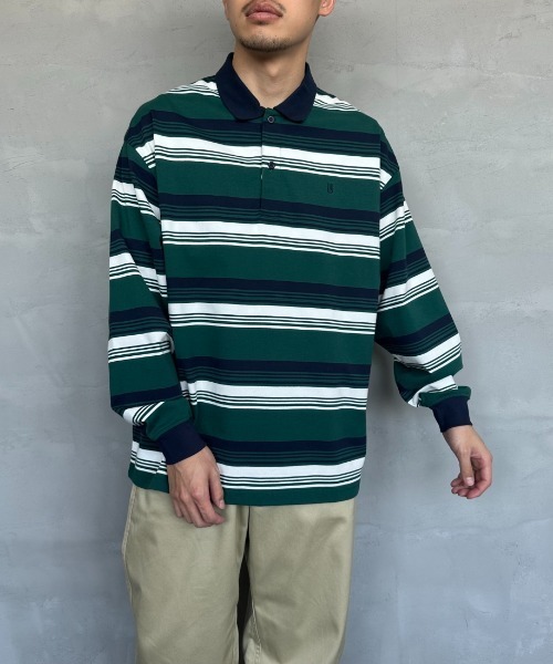 UNIVERSAL OVERALL（ユニバーサルオーバーオール）の「【men's FUDGE7月号掲載】[UNIVERSAL OVERALL/ユニバーサルオーバーオール] 別注 ボーダー柄 ロングスリーブポロシャツ（ポロシャツ・レディース・ブラウン/グリーン/ホワイト・M/L/S）」の5枚目の写真