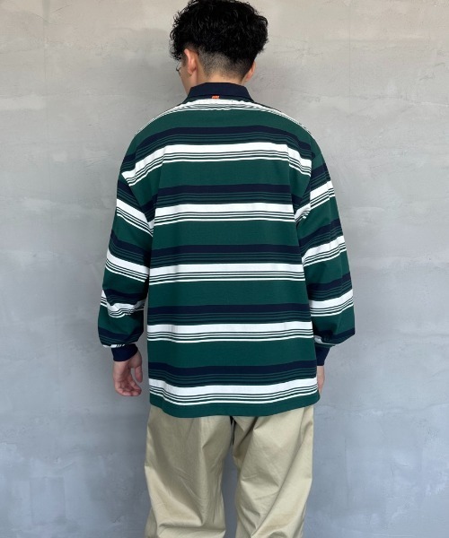 UNIVERSAL OVERALL（ユニバーサルオーバーオール）の「【men's FUDGE7月号掲載】[UNIVERSAL OVERALL/ユニバーサルオーバーオール] 別注 ボーダー柄 ロングスリーブポロシャツ（ポロシャツ・レディース・ブラウン/グリーン/ホワイト・M/L/S）」の17枚目の写真