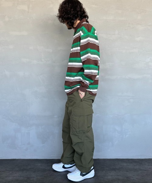 UNIVERSAL OVERALL（ユニバーサルオーバーオール）の「【men's FUDGE7月号掲載】[UNIVERSAL OVERALL/ユニバーサルオーバーオール] 別注 ボーダー柄 ロングスリーブポロシャツ（ポロシャツ・レディース・ブラウン/グリーン/ホワイト・M/L/S）」の10枚目の写真