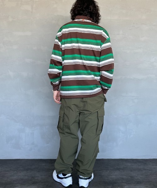 UNIVERSAL OVERALL（ユニバーサルオーバーオール）の「【men's FUDGE7月号掲載】[UNIVERSAL OVERALL/ユニバーサルオーバーオール] 別注 ボーダー柄 ロングスリーブポロシャツ（ポロシャツ・レディース・ブラウン/グリーン/ホワイト・M/L/S）」の7枚目の写真