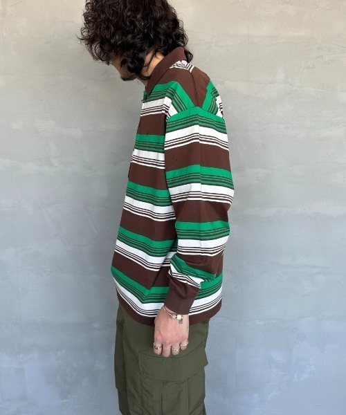 UNIVERSAL OVERALL（ユニバーサルオーバーオール）の「【men's FUDGE7月号掲載】[UNIVERSAL OVERALL/ユニバーサルオーバーオール] 別注 ボーダー柄 ロングスリーブポロシャツ（ポロシャツ・レディース・ブラウン/グリーン/ホワイト・M/L/S）」の21枚目の写真