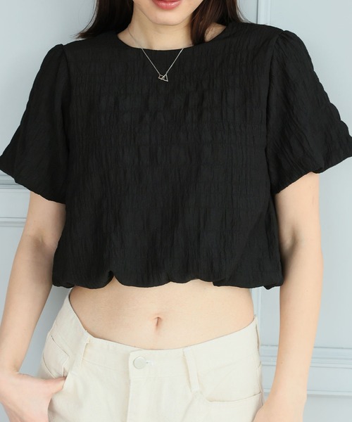 LAFFMO(ラフモ)の「バックオープンリボンショートトップス(シャツ/ブラウス・レディース・ピンク/イエロー/ブルー/ブラック・F)」の5枚目の写真