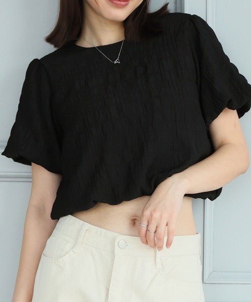 LAFFMO(ラフモ)の「バックオープンリボンショートトップス(シャツ/ブラウス・レディース・ピンク/イエロー/ブルー/ブラック・F)」の8枚目の写真