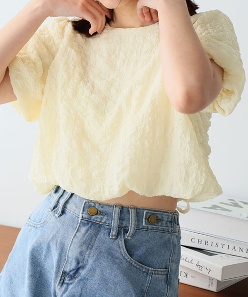 LAFFMO(ラフモ)の「バックオープンリボンショートトップス(シャツ/ブラウス・レディース・ピンク/イエロー/ブルー/ブラック・F)」の20枚目の写真