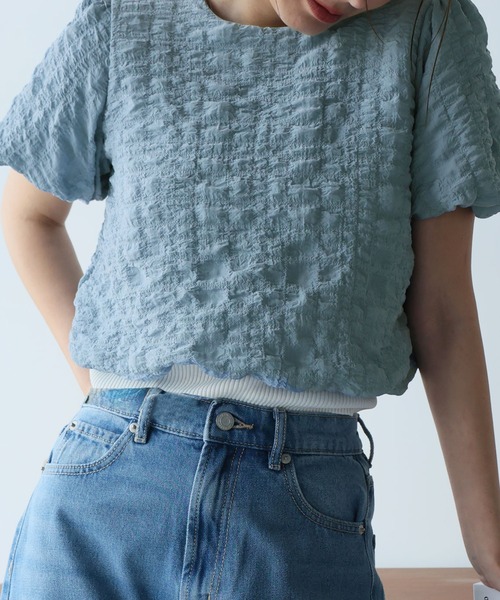 LAFFMO(ラフモ)の「バックオープンリボンショートトップス(シャツ/ブラウス・レディース・ピンク/イエロー/ブルー/ブラック・F)」の12枚目の写真