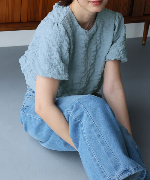 LAFFMO(ラフモ)の「バックオープンリボンショートトップス(シャツ/ブラウス・レディース・ピンク/イエロー/ブルー/ブラック・F)」の16枚目の写真