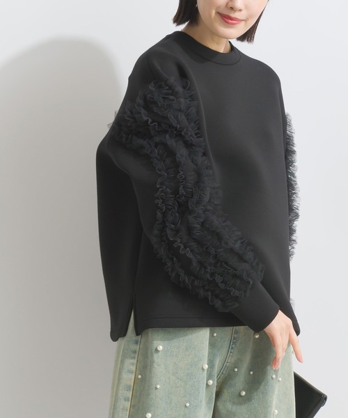 PICCIN（ピッチン）の「袖チュールフリルダンボールニットプルオーバー（Tシャツ/カットソー・レディース・ベージュ/ブラック・M）」の14枚目の写真