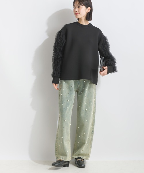 PICCIN（ピッチン）の「袖チュールフリルダンボールニットプルオーバー（Tシャツ/カットソー・レディース・ベージュ/ブラック・M）」の18枚目の写真