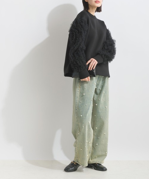 PICCIN（ピッチン）の「袖チュールフリルダンボールニットプルオーバー（Tシャツ/カットソー・レディース・ベージュ/ブラック・M）」の22枚目の写真