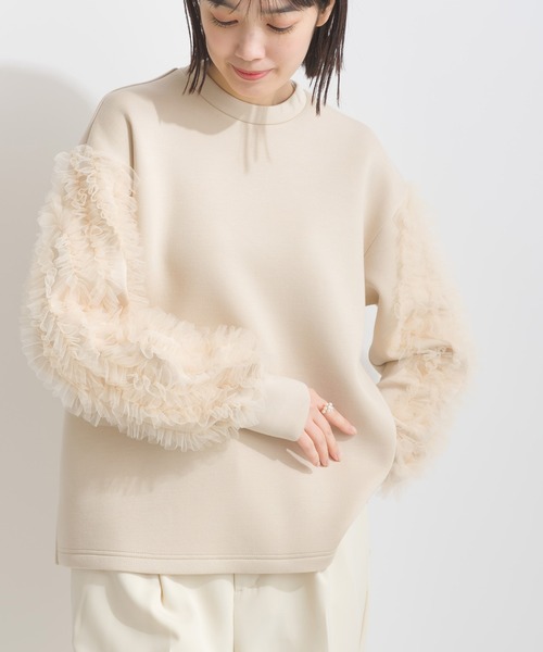 PICCIN（ピッチン）の「袖チュールフリルダンボールニットプルオーバー（Tシャツ/カットソー・レディース・ベージュ/ブラック・M）」の12枚目の写真