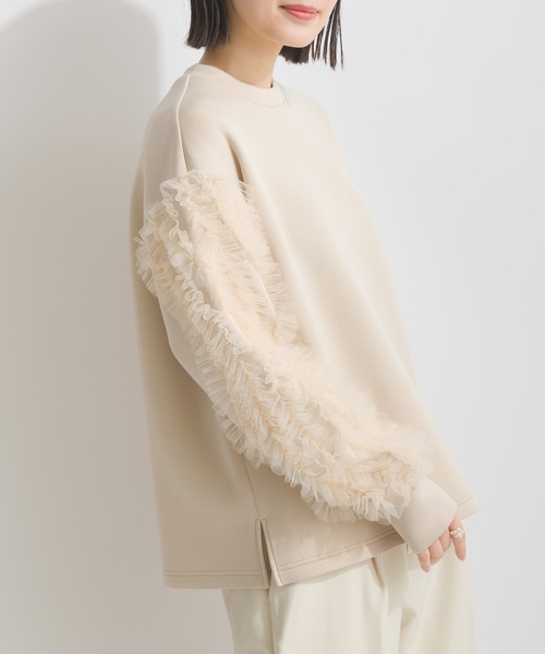 PICCIN（ピッチン）の「袖チュールフリルダンボールニットプルオーバー（Tシャツ/カットソー・レディース・ベージュ/ブラック・M）」の7枚目の写真