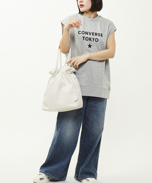 CONVERSE TOKYO（コンバーストウキョウ）の「ECO-LEATHER DRAWSTRING TOTE BAG（トートバッグ・レディース・ブラック/サックスブルー/ライトグレー・FREE）」の4枚目の写真