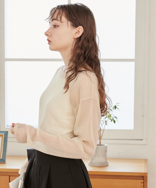 ANGIE（アンジー）の「ラメシアートップス（Tシャツ/カットソー・レディース・ブラック/グレー/オフホワイト/ベージュ・FREE）」の13枚目の写真