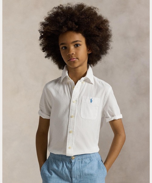 POLO RALPH LAUREN CHILDRENSWEAR(ポロ ラルフ ローレン チルドレンズウェア)の「コットン シアサッカー ショートスリーブ シャツ(シャツ/ブラウス・キッズ・ホワイト・L/M/S/XL)」の1枚目の写真
