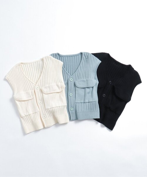 p.premier（ピードットプルミエ）の「ポケットデザインサマーニットジレ（ベスト・キッズ・オフホワイト/ブラック/サックスブルー・100/90/80/110/140/130/120）」の9枚目の写真