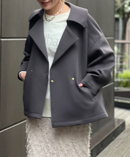 un dix cors（アンディコール）の「ダブルフェイスライトコート（ピーコート・レディース・グレイッシュベージュ/チャコールグレー・FREE）」の15枚目の写真