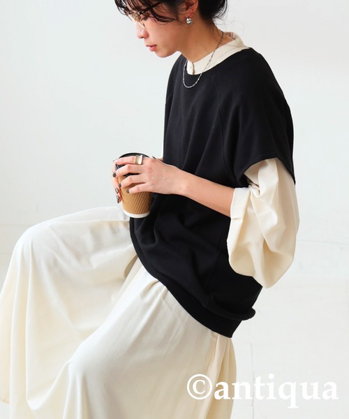 antiqua(アンティカ)の「ラグランベストトップス(ベスト・レディース・グレー系その他/ブラック/カーキオリーブ・FREE)」の4枚目の写真
