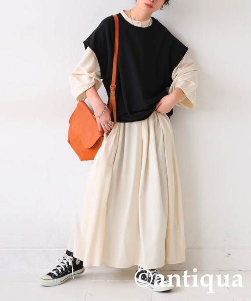 antiqua(アンティカ)の「ラグランベストトップス(ベスト・レディース・グレー系その他/ブラック/カーキオリーブ・FREE)」の7枚目の写真