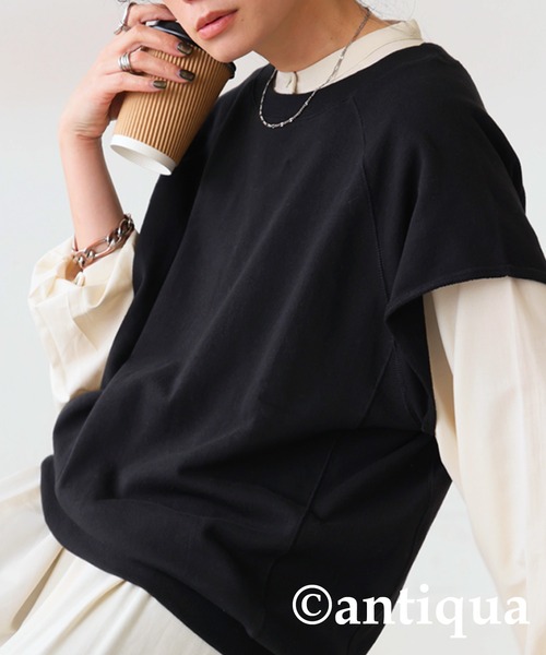 antiqua(アンティカ)の「ラグランベストトップス(ベスト・レディース・グレー系その他/ブラック/カーキオリーブ・FREE)」の6枚目の写真