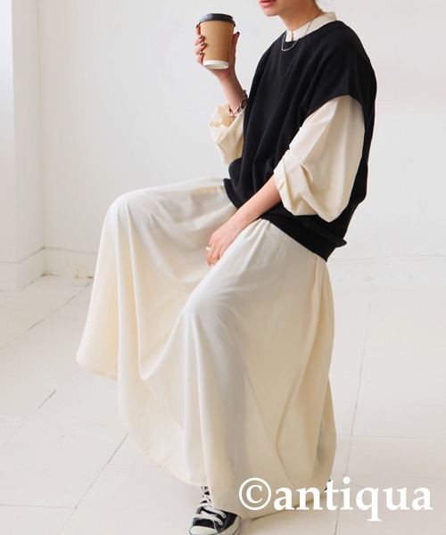 antiqua(アンティカ)の「ラグランベストトップス(ベスト・レディース・グレー系その他/ブラック/カーキオリーブ・FREE)」の5枚目の写真