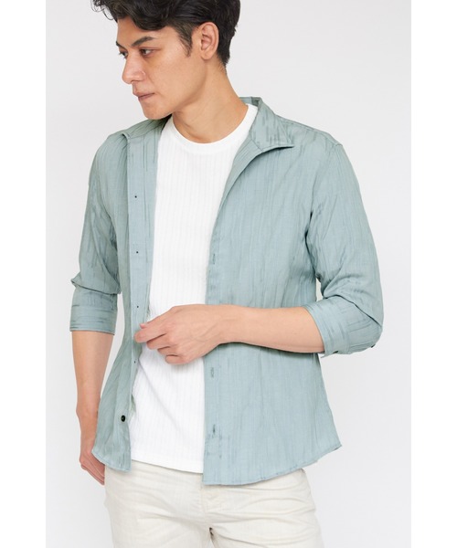 TORNADO MART(トルネードマート)の「ZERO by TORNADO MART∴ランダムタックストライプ7分袖シャツ(シャツ/ブラウス・メンズ・ブラック/グレー系その他/アイボリー/ブルー系1・M/L/LL/XXL)」の4枚目の写真