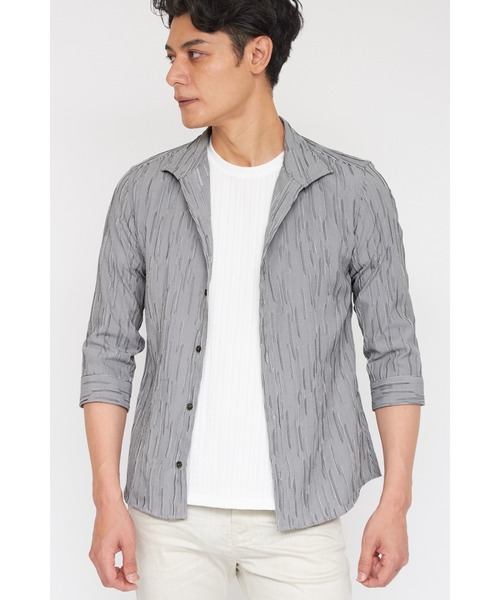 TORNADO MART(トルネードマート)の「ZERO by TORNADO MART∴ランダムタックストライプ7分袖シャツ(シャツ/ブラウス・メンズ・ブラック/グレー系その他/アイボリー/ブルー系1・M/L/LL/XXL)」の3枚目の写真