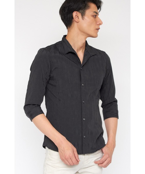 TORNADO MART(トルネードマート)の「ZERO by TORNADO MART∴ランダムタックストライプ7分袖シャツ(シャツ/ブラウス・メンズ・ブラック/グレー系その他/アイボリー/ブルー系1・M/L/LL/XXL)」の1枚目の写真
