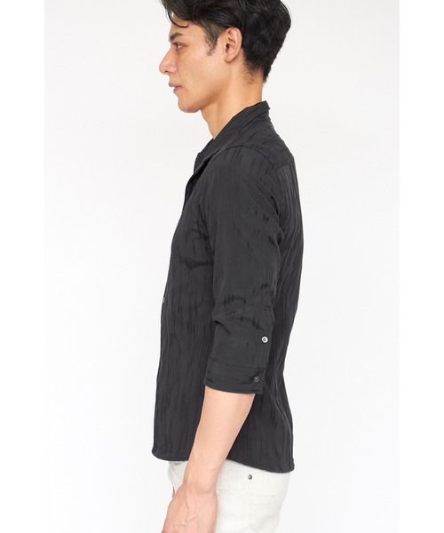 TORNADO MART シンプルストライプ ブラックシャツ TORNADO MART シンプルストライプ ストレッチブラックシャツ