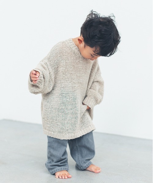 ooju（オージュ）の「【入荷禁止】【ooju】ぺーパリーニット(キッズ)（ニット/セーター・キッズ・グレイッシュベージュ/チャコールグレー・1/2/3/4）」の5枚目の写真