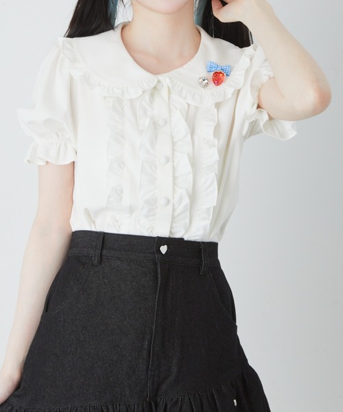 Ank Rouge（アンクルージュ）の「ストロベリープチリボンブラウス（シャツ/ブラウス・レディース・レッド/ブルー/ブラック・M）」の2枚目の写真
