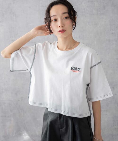 WEGO(ウィゴー)の「WEGO/アウトステッチグラフィックショートT(Tシャツ/カットソー・レディース・ホワイト/ブラック・SMALL/MEDIUM)」の1枚目の写真