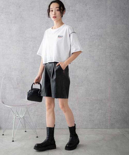 WEGO(ウィゴー)の「WEGO/アウトステッチグラフィックショートT(Tシャツ/カットソー・レディース・ホワイト/ブラック・SMALL/MEDIUM)」の3枚目の写真