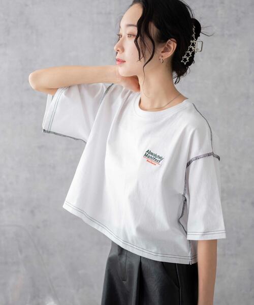 WEGO(ウィゴー)の「WEGO/アウトステッチグラフィックショートT(Tシャツ/カットソー・レディース・ホワイト/ブラック・SMALL/MEDIUM)」の9枚目の写真