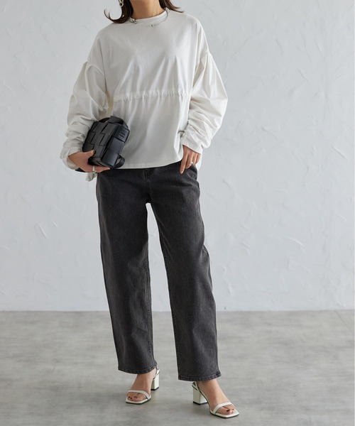 each（イーチ）の「【2WAY着用可能】ドロストぺプラムギャザースリーブTシャツ（Tシャツ/カットソー・レディース・ホワイト/ブラック・FREE）」の15枚目の写真