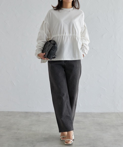 each（イーチ）の「【2WAY着用可能】ドロストぺプラムギャザースリーブTシャツ（Tシャツ/カットソー・レディース・ホワイト/ブラック・FREE）」の18枚目の写真