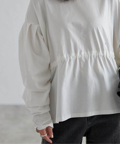 each（イーチ）の「【2WAY着用可能】ドロストぺプラムギャザースリーブTシャツ（Tシャツ/カットソー・レディース・ホワイト/ブラック・FREE）」の9枚目の写真